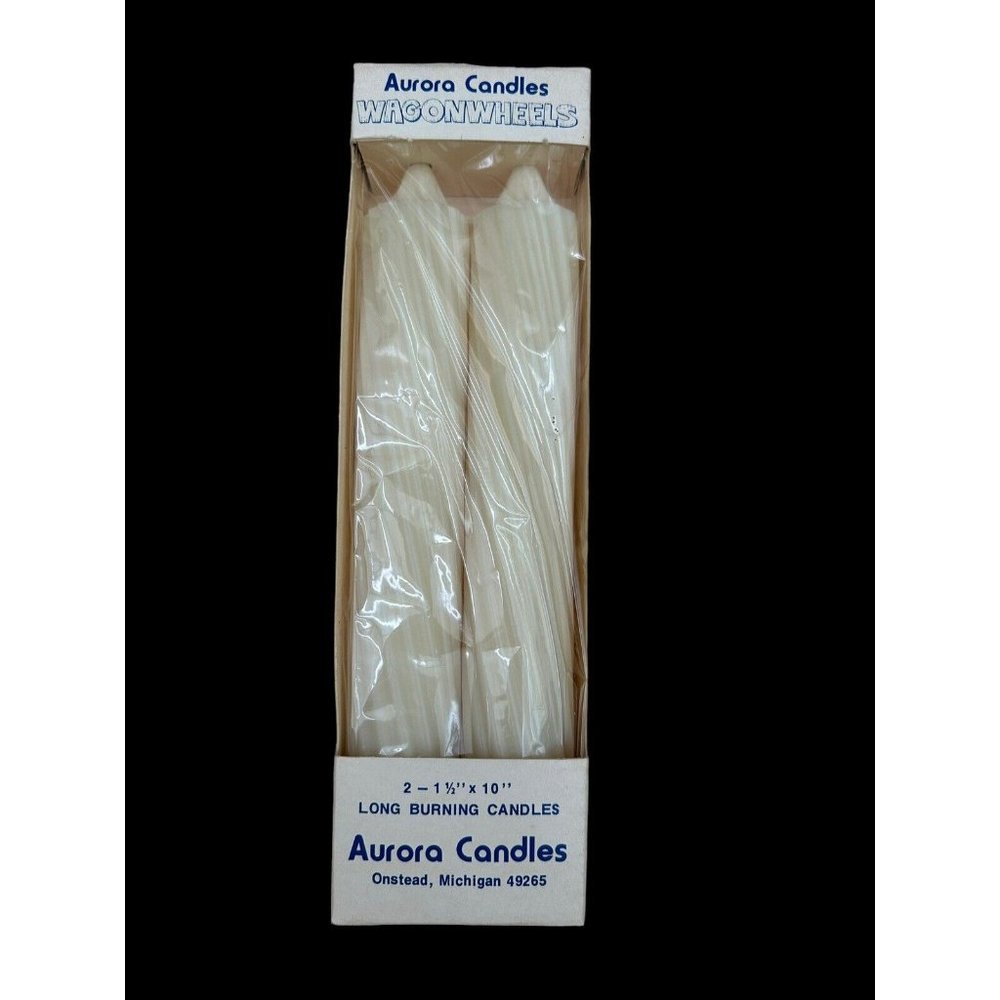 Pair of Vintage Aurona 10" X 1  1/2” Wagon Wheel Cream Candles ~ USA ~ NIB